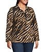 Ali Miles Plus Size Knit Zebra Print Point Collar Long Roll-Tab Sleeve Quarter-Zip Tunic, Color:Zebra - Image 3