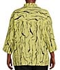 Color:Soft Lime - Image 2 - Plus Size Line Abstract Print Woven Wire Collar 3/4 Sleeve Button-Front Tunic