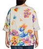 Ali Miles Plus Size Linen Blend Multi Floral Round Neck 3/4 Dolman Roll-Tab Sleeve Tunic, Color:Floral Multi - Image 2