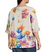 Ali Miles Plus Size Linen Blend Multi Floral Round Neck 3/4 Dolman Roll-Tab Sleeve Tunic, Color:Floral Multi - Image 4