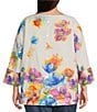 Ali Miles Plus Size Linen Blend Multi Floral Round Neck 3/4 Dolman Roll-Tab Sleeve Tunic, Color:Floral Multi - Image 6