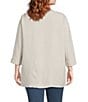 Ali Miles Plus Size Linen Blend V-Neck 3/4 Sleeve Asymmetrical Button Detail Tunic, Color:Flax - Image 2