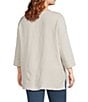 Ali Miles Plus Size Linen Blend V-Neck 3/4 Sleeve Asymmetrical Button Detail Tunic, Color:Flax - Image 4