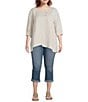 Ali Miles Plus Size Linen Blend V-Neck 3/4 Sleeve Asymmetrical Button Detail Tunic, Color:Flax - Image 5