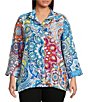 Ali Miles Plus Size Medallion Print Wire Collar 3/4 Sleeves Button Front Tunic, Color:Medallion Multi - Image 1