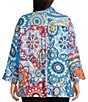 Ali Miles Plus Size Medallion Print Wire Collar 3/4 Sleeves Button Front Tunic, Color:Medallion Multi - Image 2