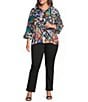 Ali Miles Plus Size Multi Abstract Wire Collar 3/4 Sleeve Button Front Jacket - Image 3