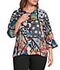 Ali Miles Plus Size Multi Abstract Wire Collar 3/4 Sleeve Button Front Jacket - Image 1