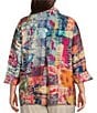 Color:Abstract Multi - Image 2 - Plus Size Patchwork Print Wire Collar 3/4 Sleeve Button-Front Tunic