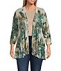 Ali Miles Plus Size Printed 3/4 Sleeve Open Front Kimono,All Products : American Fashion Style Bags On Sale