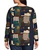 Ali Miles Plus Size Printed Knit V-Neck Long Sleeve Pullover Top - Image 2