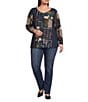 Ali Miles Plus Size Printed Knit V-Neck Long Sleeve Pullover Top - Image 3
