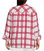 Color:Red/White - Image 2 - Plus Size Printed Stripes Woven Point Collar Neck 3/4 Sleeve Button Front Tunic