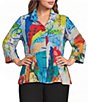 Ali Miles Plus Size Printed Wire Collar 3/4 Sleeve Button Front Top - Image 1