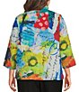 Ali Miles Plus Size Printed Wire Collar 3/4 Sleeve Button Front Top - Image 2