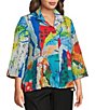 Ali Miles Plus Size Printed Wire Collar 3/4 Sleeve Button Front Top - Image 3