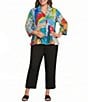 Ali Miles Plus Size Printed Wire Collar 3/4 Sleeve Button Front Top - Image 5