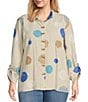 Color:Flax - Image 1 - Plus Size Printed Woven Collar Neck 3/4 Sleeve Button Front Tunic