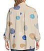 Color:Flax - Image 2 - Plus Size Printed Woven Collar Neck 3/4 Sleeve Button Front Tunic