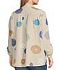 Color:Flax - Image 3 - Plus Size Printed Woven Collar Neck 3/4 Sleeve Button Front Tunic