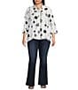 Ali Miles Plus Size Printed Woven Crinkle Wire Collar 3/4 Sleeve Button Front Tunic, Color:Black White Print - Image 3