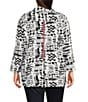 Color:Black/White - Image 2 - Plus Size Printed Woven Wire Collar 3/4 Bell Sleeve Button-Front Tunic