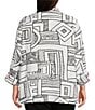Ali Miles Plus Size Printed Woven Wire Collar 3/4 Sleeve Button-Front Blouse, Color:Black/White - Image 2