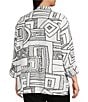 Ali Miles Plus Size Printed Woven Wire Collar 3/4 Sleeve Button-Front Blouse, Color:Black/White - Image 4