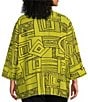 Ali Miles Plus Size Printed Woven Wire Collar 3/4 Sleeve Button-Front Blouse, Color:Citron - Image 2