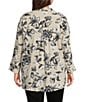 Ali Miles Plus Size Pucker Woven Printed Wire Collar 3/4 Sleeves Button Front Shirt, Color:Khaki - Image 2