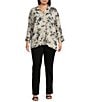 Ali Miles Plus Size Pucker Woven Printed Wire Collar 3/4 Sleeves Button Front Shirt, Color:Khaki - Image 5