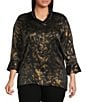 Ali Miles Plus Size Shimmer Woven Allover Multi Print Wire Collar 3/4 Bell Sleeve Button-Front Tunic, Color:Multi - Image 1