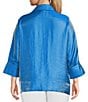 Color:Royal - Image 2 - Plus Size Shimmer Woven Round Collar 3/4 Sleeve Button-Front Jacket