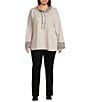 Ali Miles Plus Size Solid Animal Print Cowl Neck Long Sleeve Popover Tunic, Color:Neutral Animal - Image 3