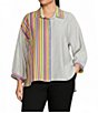 Ali Miles Plus Size Solid Multi Stripe Point Collar 3/4 Cuffed Sleeve High-Low Hem Button-Front Shirt - Image 1
