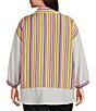 Ali Miles Plus Size Solid Multi Stripe Point Collar 3/4 Cuffed Sleeve High-Low Hem Button-Front Shirt - Image 2