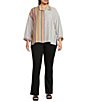 Ali Miles Plus Size Solid Multi Stripe Point Collar 3/4 Cuffed Sleeve High-Low Hem Button-Front Shirt - Image 3