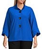 Ali Miles Plus Size Stand Collar 3/4 Sleeve Hi-Low Hem Button-Front Jacket, Color:Royal - Image 2