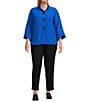 Ali Miles Plus Size Stand Collar 3/4 Sleeve Hi-Low Hem Button-Front Jacket, Color:Royal - Image 4