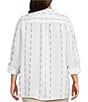 Ali Miles Plus Size Stripe Dotted Geometric Wire Collar 3/4 Roll-Tab Sleeve Tunic, Color:French Almond - Image 2
