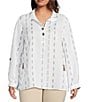 Ali Miles Plus Size Stripe Dotted Geometric Wire Collar 3/4 Roll-Tab Sleeve Tunic, Color:French Almond - Image 3