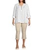 Ali Miles Plus Size Stripe Dotted Geometric Wire Collar 3/4 Roll-Tab Sleeve Tunic, Color:French Almond - Image 5