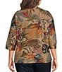 Ali Miles Plus Size Textured Knit Floral Multi Print V-Neck 3/4 Sleeve Pullover Top - Image 2