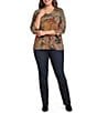 Ali Miles Plus Size Textured Knit Floral Multi Print V-Neck 3/4 Sleeve Pullover Top - Image 3