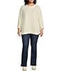 Color:Winter White - Image 3 - Plus Size Textured Knit Mock Neck 3/4 Sleeve Side Button Hem Detail Tunic