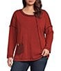 Ali Miles Plus Size Textured Knit Round Neck Long Sleeve Button Detail Pullover Top - Image 1