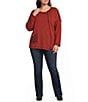 Ali Miles Plus Size Textured Knit Round Neck Long Sleeve Button Detail Pullover Top - Image 3