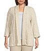 Color:Oatmeal - Image 1 - Plus Size Textured Knit Shawl Collar 3/4 Sleeve Open-Front Kimono
