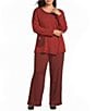 Ali Miles Plus Size Textured Knit Wide Leg Elastic Waistband Pull-On Coordinating Pants - Image 3