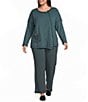 Ali Miles Plus Size Textured Knit Wide Leg Elastic Waistband Pull-On Pants - Image 3